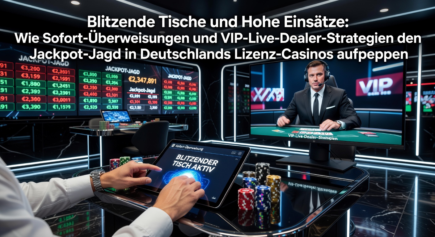 Ein glänzender Live-Dealer-Tisch mit hohen Einsätzen in einem lizenzierten deutschen Online-Casino, umgeben von Jackpot-Slots im Hintergrund