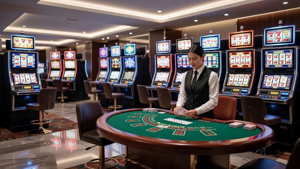 Moderne Casino-Software-Oberfläche mit Slots und Live-Tischen