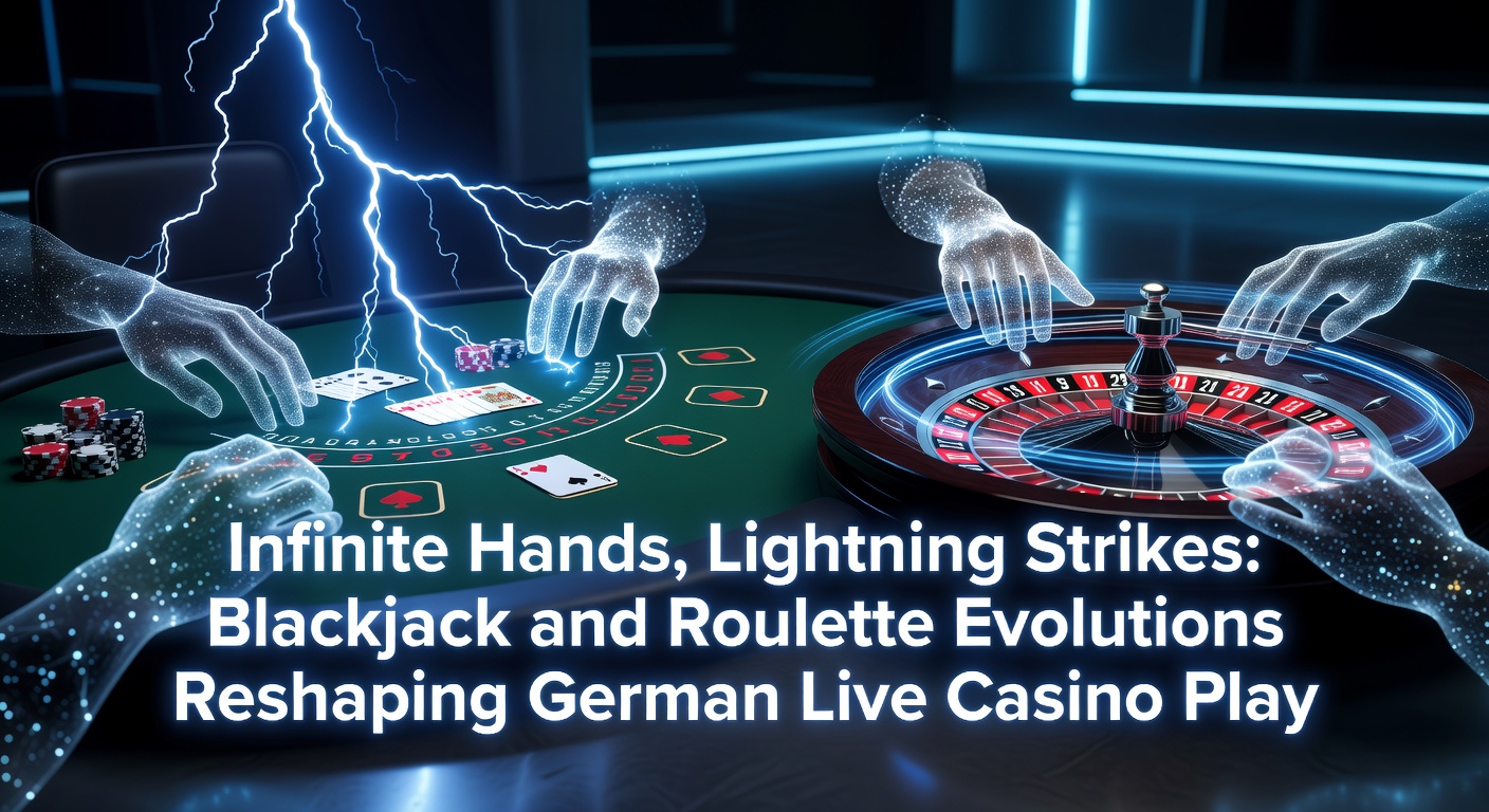 Live-Dealers beim Infinite Blackjack mit multiplen Händen auf dem Tisch, dynamische Atmosphäre im Studio