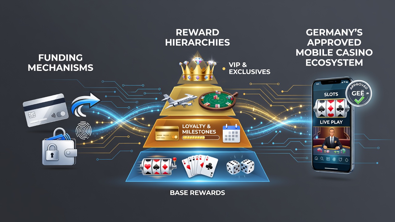 Illustration der Verknüpfung zwischen Zahlungssystemen und gestaffelten Belohnungen in deutschen mobilen Casinos